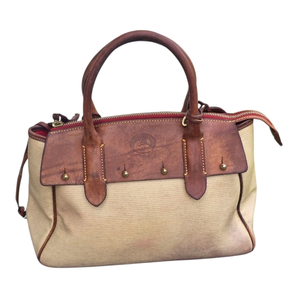Dooney & Bourke Wilson Bag Cognac Brown/White Shoulder Satchel Cream Flawed - Picture 2 of 16